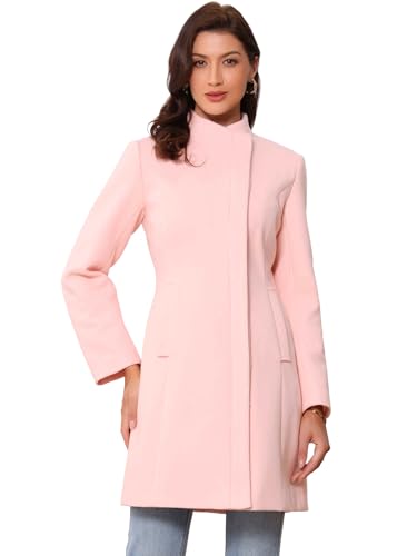 Allegra K Abrigo Mujer con Cuello Alto Ropa de Abrigo de Invierno de Manga Larga Rosa L