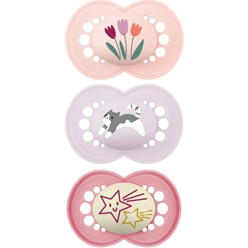 MAM | Original Schnuller Rosa 18+ Monate (3 Stück) zufällige Farbauswahl - Symmetrischer Sauger aus ultraweichem Silikon - anatomisch geformter Babyschnuller für eine optimale Mundentwicklung