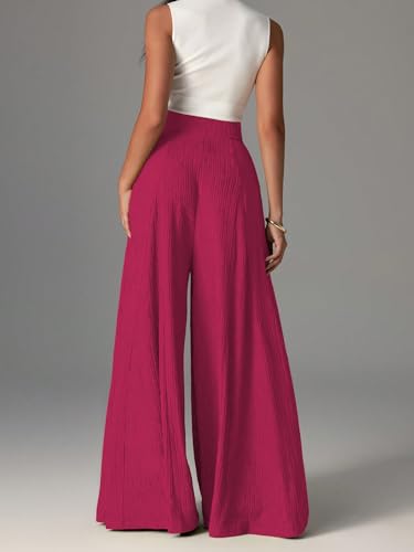 Image of Shasmi Women's Elegant High Waist Wide Leg Pants - Textured Solid Color Loose Fit Long Trousers | Casual Beach & Airport Outfit | Lightweight Flowy Palazzo Style (Trouser 259)