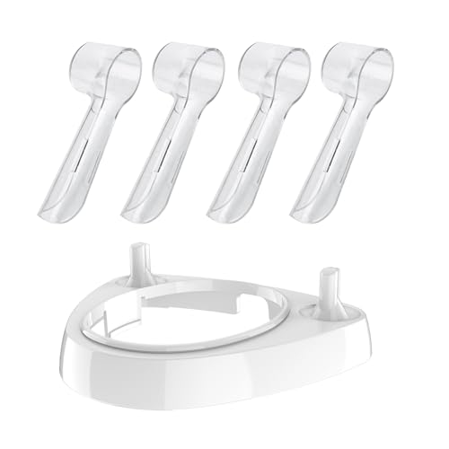 Electric Toothbrush Head Holder for Oral-B Toothbrush | Toothbrush Stand with 3757 Charger Dock & 4 Pack Toothbrush Cover Caps | Eco ABS-White