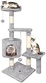 Cat Tree, 112cm Cat Scratching Post for Indoor Cats, Multi-Level Stable Cats Tower with Sisal Scratching Posts, Plush Toy Balls, Cave, Sisal Rope for Kitten Climbing, Playing, Relaxing, Grey