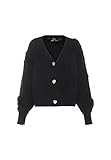 100% poliestere faina Maglione da Donna con Scollo a V Tridimensionale all\'Uncinetto, Nero, Taglia M/L Giacca a Maglia, M