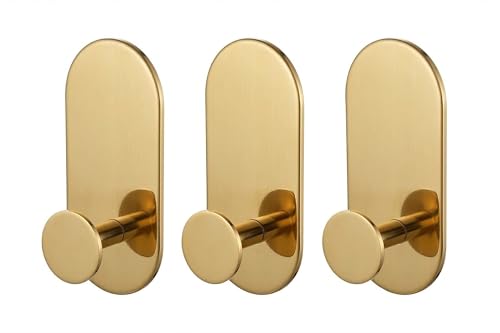 Image of CentraLit 3 PCS Gold Self-Adhesive Stainless Steel Bathroom Hooks - Heavy-Duty Wall Hangings, Waterproof & Drill-Free Strong Towel, Coat, and Kitchen Hooks for Kitchen - Waterproof and Rustproof