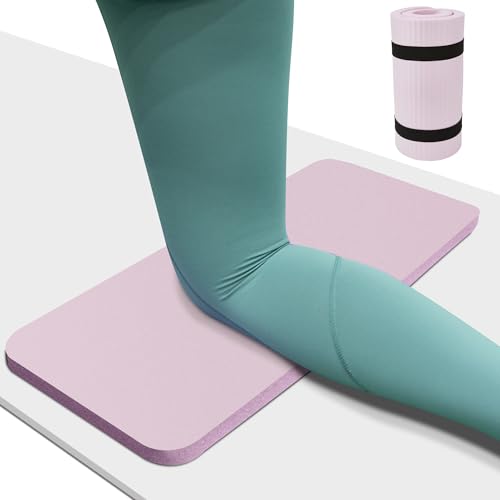 HASSLICKIT Yoga Knee Pad Cushion, 24 x 9.8 x 0.8 in Thick Mini Yoga Mat, Odor-Free NBR Workout Mat with Storage Strap, Small Exercise Mat for Yoga, Pilates, Kneeling, Planks & Home Gym, Pink