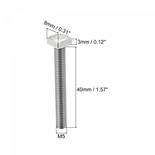 Image of uxcell Square Head Bolt, 10pcs M5x40mm Fully Thread 304 Stainless Steel Grade C Square Machine Screws