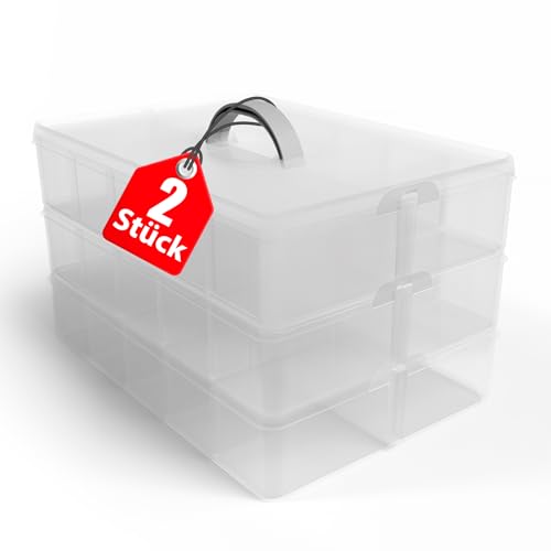 BigDean Sortierbox 2 Stück Aufbewahrung mit Griff, Transparent, 24 x 18,5...