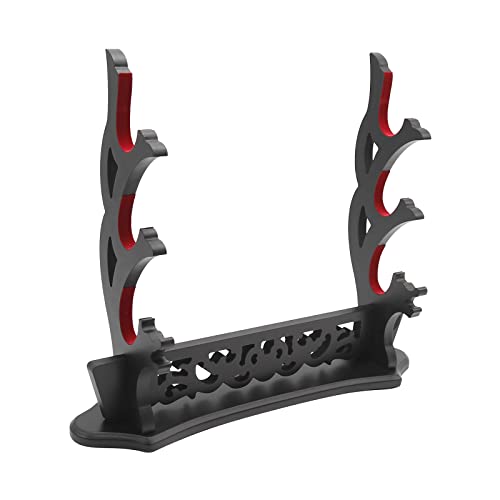 Saihisday Sword Stand Vine Katana Stand Three-Tier Sword Holder with Padded for Japanese Samurai Sword Display Tanto Rapier Light Saber Black Lacquer Finish