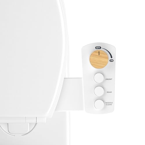 Image of Bidet Attachment for Toilet Seat, Ultra Slim | Easy Control | Adjustable Water Pressure | Non-Electric Self-Cleaning Dual Nozzle | Cold Water Bidet for Frontal & Rear Wash, Bamboo Knob