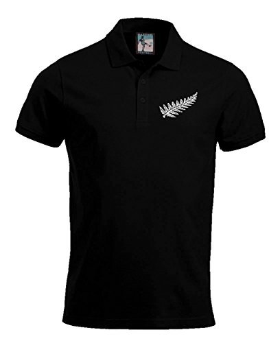 Old School Retro Nueva Zelanda Nacional Polo Rugby Logotipo Bordado (Negro) (Mediana)