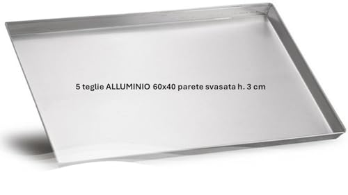 SET 5 PEZZI - TEGLIA RETTANGOLARE 60 X 40 PARETE ESTERNA SVASATA H.3 CM IN ALLUMINIO PURO