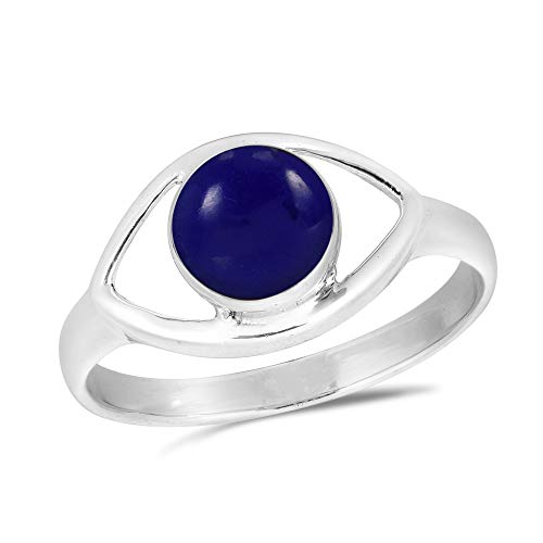 Aeravida Mystical Evil Eye with Simulated Blue Lapis-Lazuli Inlay .925 Sterling Silver Ring | Classic Wedding Rings For Women | Vintage Comfort Fit Silver Rings for Women | Gift for Women | Sterling Silver Rings Sizes