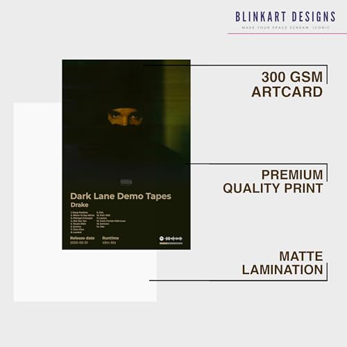 Image of BLINKART Drake- Dark Lane Demo Tapes Wall Photo Frames | Wall Art for Bedroom, Living Room, Studio or Office | Album Cover Print with Spotify Song Link QR Code | Gift for Fans - 8x12 In