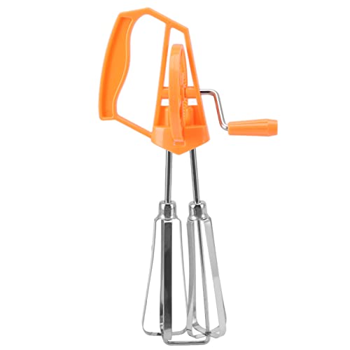 , Classic Hand Crank 18/10 Stainless Steel Churner, Dual Design, Effort Saving Manual Hand Mixer for Home Kitchen Cooking (Orange)