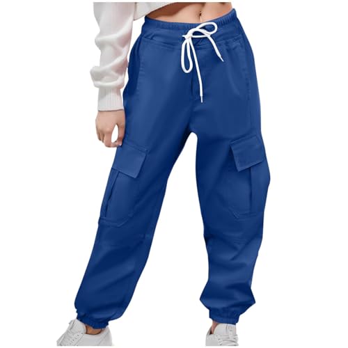 Girls Boys Cargo Sweatpants Multi Pockets Joggers High Waist Trousers Athletic Sports Cuffed Track Pants for 3-12 Years
