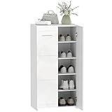 HOMCOM Scarpiera Ingresso con 5 Ripiani, Scarpiera Armadio Moderno a 2 Ante con Ripiani Regolabili Rimovibili, Porta Scarpe Salvaspazio per 10 Paia per Corridoio, 55x36x108 cm, Bianco Lucido
