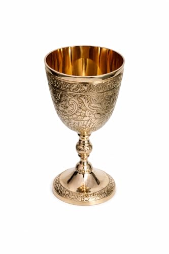 Image of Samy Collectibles Pure Brass Goblet Heavy Gauge Engraved Premium Goblet Champagne Flutes, Wine Drinking Glass,Tumbler Cups for Water,Royal Chalice Cup (Pack of 1)