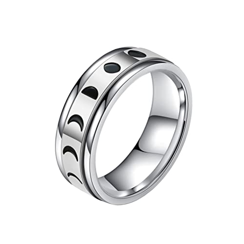 Image of PAURO Unisex Anxiety Ring Rotatable Eclipse Polished Wedding Band | Stainless Steel Wide Simple Polished Wedding Engagement Band for Men Women,Classic Style,Comfort Fit