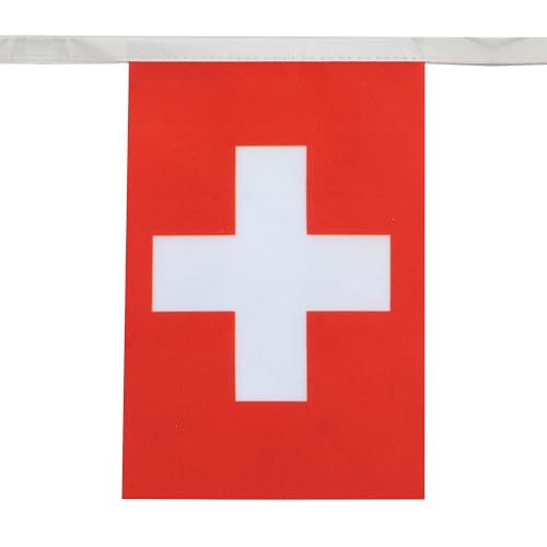 Image of AZ FLAG Switzerland 6 meters BUNTING Flag 20 flags 9'' x 6'' - Swiss STRING flags 15 x 21 cm
