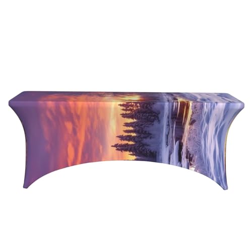 Nappe en élasthanne sans pli paysage d'hiver ajustée pour sublimer vos tables de fête de 1,8 m