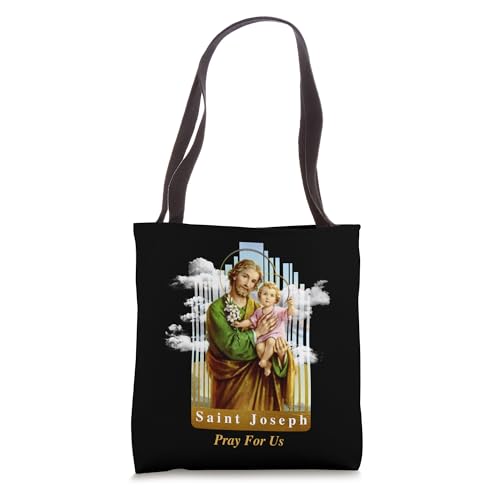 Bolso tote de tela con diseño religioso católico: San José con el Niño Jesús miniatura 1