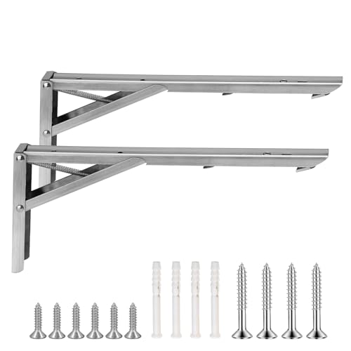 Fatiya 2 Pack Stainless Steel Folding Shelf Brackets, 12 Inch Folding Table Brackets Heavy Duty