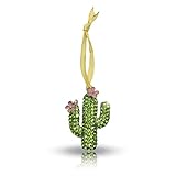 Saguaro Cactus Pink Flowers and Green Rhinestone Crystal Holiday Ornament