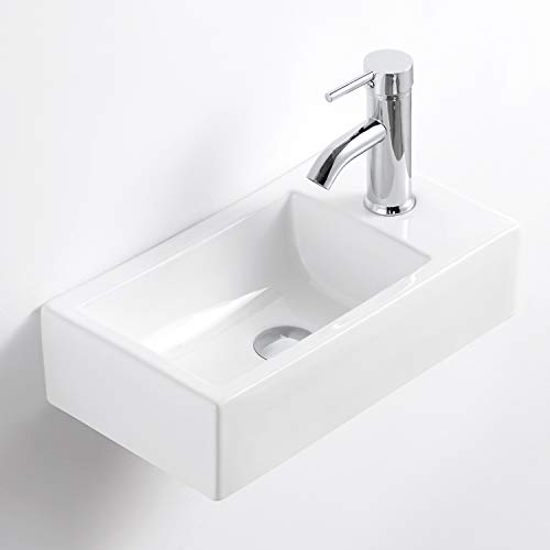 QI&YI Bathroom Vanity Ceramic Vessel Sink Wall Mount Small Half Bathroom Corner Basin
