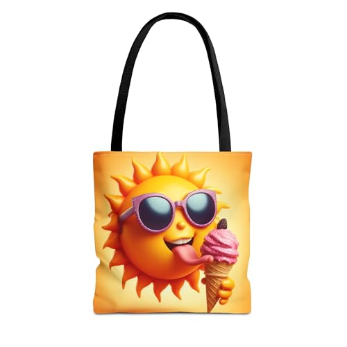 Premium Tote Bag with Sun Wearing Sunglasses and Licking a Cone - Reinforced Stitching