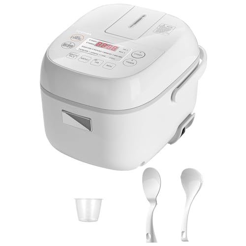 THEGA 3-Cup Uncooked Mini Rice Cooker - Versatile Steamer & Warmer with Fuzzy Logic, One-Touch Cooking, 24-Hour Delay Timer, and Auto Keep Warm, White