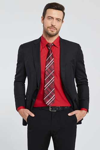 Image of HISDERN Mens Dress Shirt with Tie Pocket Square Set Classic Button Down Shirt Matching Tie Long Sleeve Shirts
