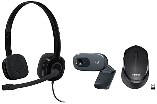 Image of Logitech C270 Digital HD Webcam with Widescreen HD Video Calling, HD Light Correction, Noise-Reducing Mic - (Black, HD 720p /30fps) & M331 Wireless Mouse - Black & H151 Wired Headphones (Black)