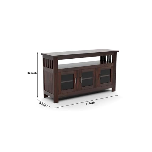 Image of Sheesham Wood Kitchen Cabinet with Glass Door | Kitchen Display Cabinet Storage,Crockery Rack | Dining Room Furniture (Walnut Finish)