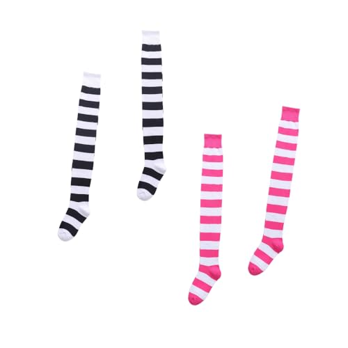 Image of Extra Long Striped Thigh High Socks Cute Soft Cotton Over the Knee Retro