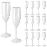 LEYIQU 12pcs White Champagne Flutes, Acrylic Champagne Glasses Plastic Goblets Wedding Toasting Shatterproof Reusable Champagne Flute for Weddings (12, WHITE)
