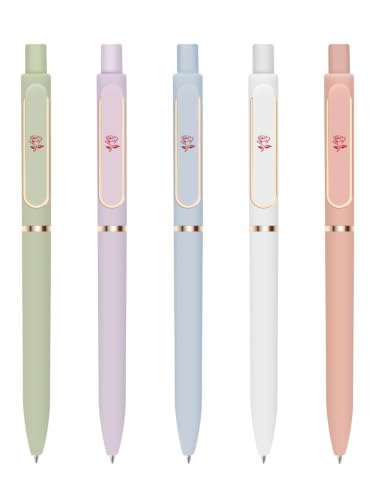 ZTUOK – Stylos Gel pour Filles et Femmes, Lot de 5 Stylos à Pointe Fine de 0,5 mm à Encre Noire à Séchage Rapide, Stylos Rétractables au Motif de Fleur de Rose pour la Prise de Notes et le Journal