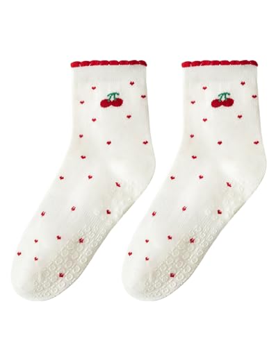 Image of Yawlsow Cute Pilates Grip Socks for Women Ruffle Frilly Yoga Socks Non Slip Cotton Crew Grippy Sock for Barre Workout