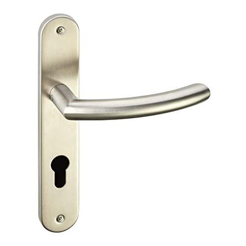 1 Juego de manillería LINUS de cilindro de perfil cepillado (PZ) en placa larga par de manillería con material de fijación de Sotech