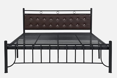 Image of Zuno Metal King Size Bed Without Storage | Wrought Iron Double Bed with Headboard & Footboard | Sturdy Powder Coated Platform Bed King Size Cot for BedroomLivingRoom Black (75x72)