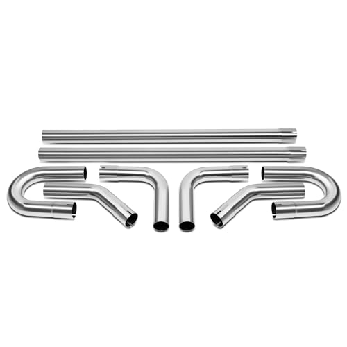 DNA MOTORING 8Pcs 3 Inches Stainless Steel DIY Custom Exhaust Tubing Mandrel Bend Pipes Straight & U-Bend Kit Universal Fit ZTL-30SS-8P