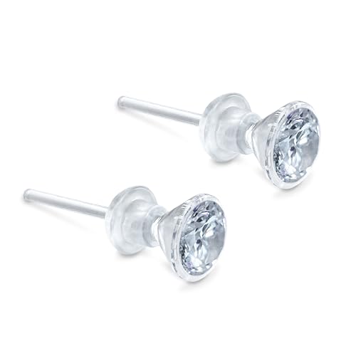 ALOTYA Medical Grade Plastic Earrings for Sensitive Ears, Nickel Free, Hypoallergenic Earrings for Girls and Women, Comfortable, Lightweight and Metal Free Cubic Zirconia Studs - Clear by ALOTYA - Used condition - US$21.31