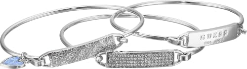 Image of GUESS 3 Piece Tension Id Bangle Bracelet, One Size, Silver