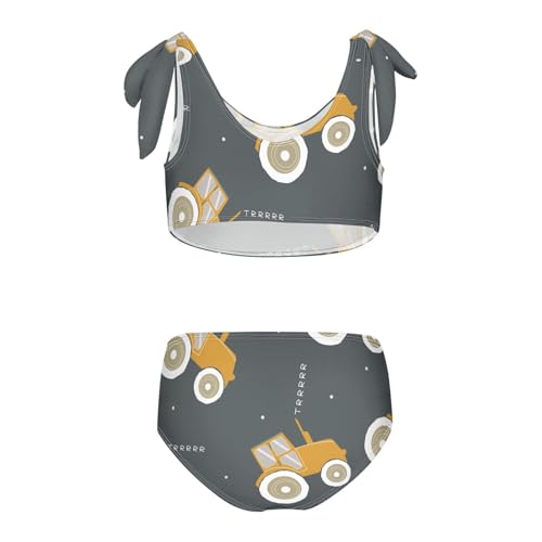 Girls Cool Tractor Pattern Swimsuit Two Pieces Bikini Set Bathing Suits Swimwear Crop Top Swimsuit Set2