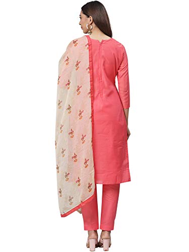 Image of AKHILAM Women's Chanderi Cotton Embroidered Unstitched Salwar Suit Material (Red 32DMK80 M Parent)