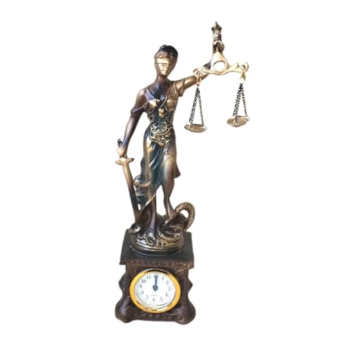 Estatua de la Justicia,Decoración Escultural de Resina con Reloj Integrado - Escultura De De Justicia,Coleccionistas Decoración Oficina Dormitorio Salón Mesita de Noche Reborde