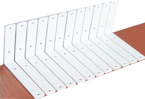 12 Pack - L 8" x H 6" x W1.5, 5mm Thick White L Shelf Bracket, Iron Shelf Brackets, Metal Shelf Brackets, Floating Shelf, Shelf Supports with Screws by MHMYDZ - Used condition - US$32.31