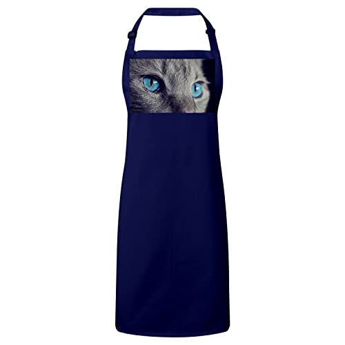 Tablier cuisine navy chat gris Korat magnifiques yeux bleu turquoise