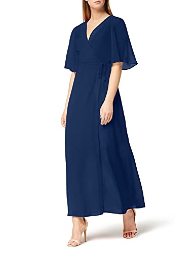 Marca Amazon - TRUTH & FABLE Vestido Largo Cruzado de Gasa Mujer, azul (marino), 38, Label: S