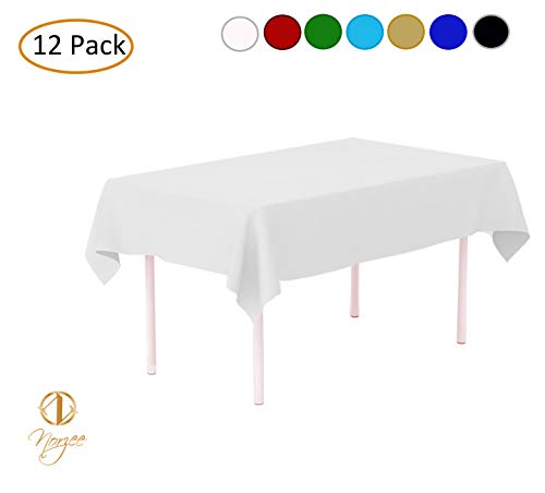 NORZEE 12-Pack Disposable Plastic Tablecloths, 54" x 108" White Plastic Table Cloth, Rectangle