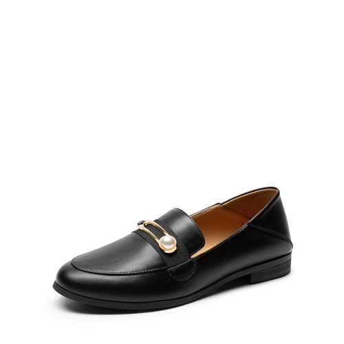DREAM PAIRS Loafers for Women Slip On Comfortable Round Toe Casual Fashion Flats Dressy Shoes 6 Black-pu