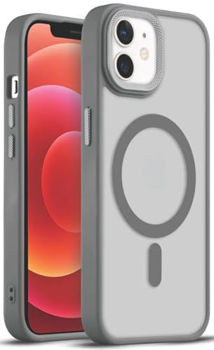 Image of GoldKart Magnetic Matte Translucent Back Cover Case for iPhone 12 | MagSafe Compatible | Shockproof Hybrid Bumper | Camera Lens Protection | Anti-Fingerprint Slim Protective Case (Grey)